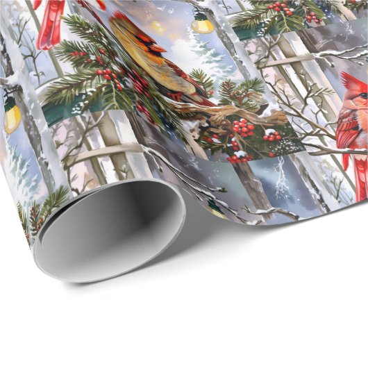 Rote Kardinäle und wilde Berner Winterweihnachtsfe Geschenkpapier (Rolleneckpunkt)