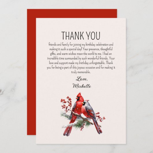 Rote Kardinäle Vögel Frauen Geburtstag Dankeskarte (Vorne/Hinten)