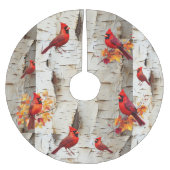 Rote Kardinäle von White Birch Tree Polyester Weihnachtsbaumdecke (Vorderseite)