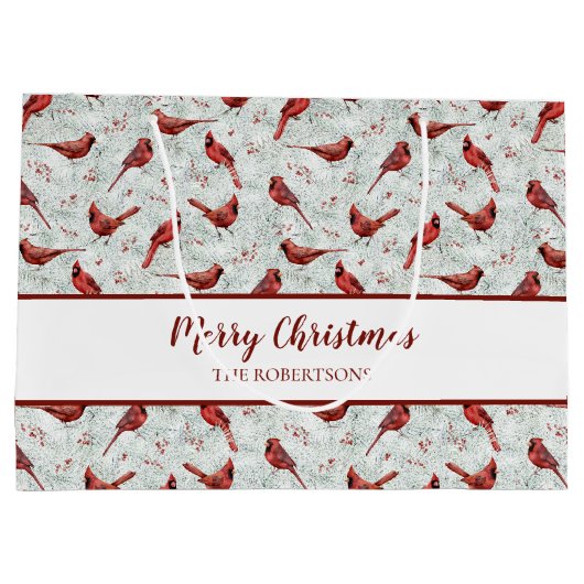 Rote Kardinäle Weihnachten Schneekiefer Personalis Große Geschenktüte (Rückseite)