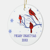 Rote Kardinäle | Weihnachtsjahr Keramikornament (Links)