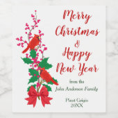 Rote Kardinäle zu Weihnachten Weinetikett (Einzelnes Label)