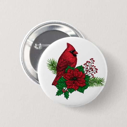 Rote Kardinäle zur Weihnachtsdekoration Button (Vorne & Hinten)