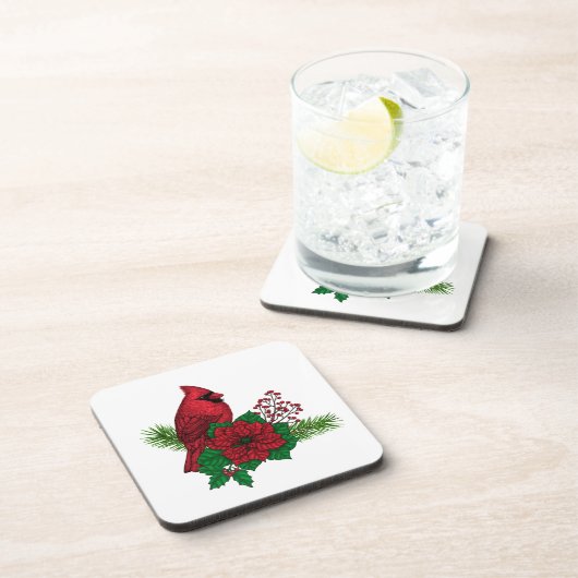 Rote Kardinäle zur Weihnachtsdekoration Getränkeuntersetzer (Rechte Seite)