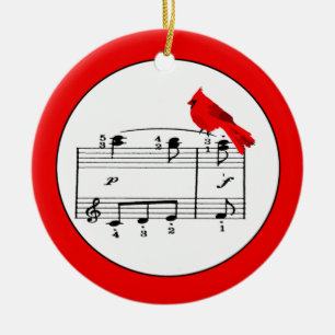 Rote Kardinals-u. Musik-Weihnachtsverzierung Keramik Ornament