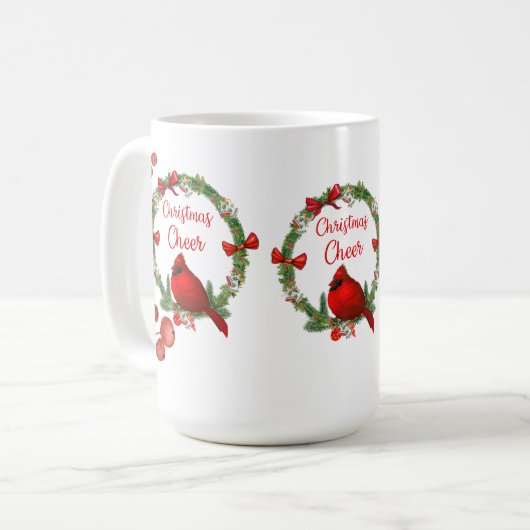 Rote Kardinals-und Beeren-Weihnachtsbeifall-Tasse Kaffeetasse (Vorderseite Links)