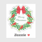 Rote Kardinals-Weihnachtswreath-Kontur Aufkleber (Blatt)