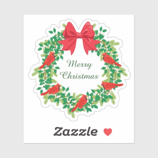 Rote Kardinals-Weihnachtswreath-Kontur Aufkleber (Blatt)