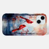 Rote Kardinalvögel in einem nebligen Wald Case-Mate iPhone Hülle (Rückseite (Horizontal))