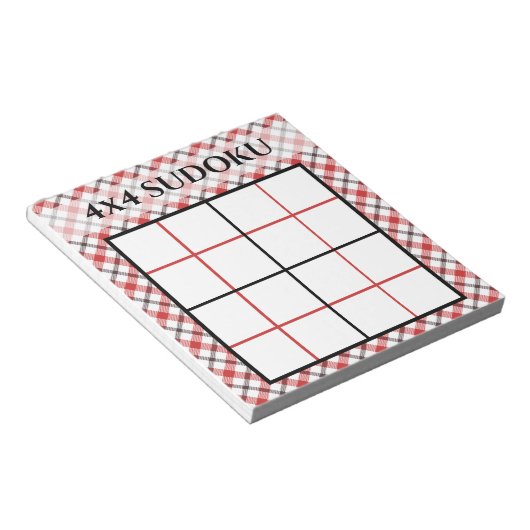 Rote Karierte 4x4-Sudoku-Grid-Vorlage Notizblock (angewinkelt)