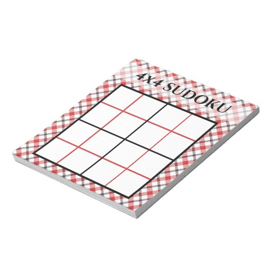 Rote Karierte 4x4-Sudoku-Grid-Vorlage Notizblock (Rotiert)