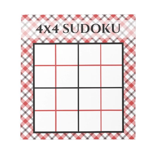 Rote Karierte 4x4-Sudoku-Grid-Vorlage Notizblock (Vorderseite)