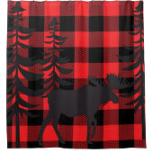 Rote Karierte Elche Silhouette Duschvorhang (Vorderseite)