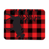 Rote Karierte Elche Silhouette Magnet (Horizontal)
