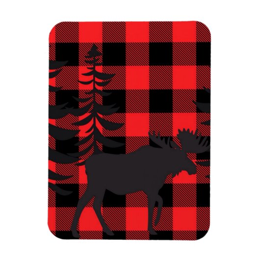 Rote Karierte Elche Silhouette Magnet (Vertikal)