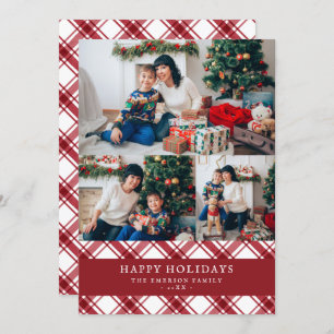 Rote Karierte Foto Happy Holidays Card Feiertagskarte