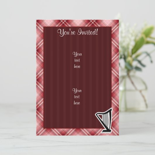 Rote karierte Harfe Einladung (Stehend Vorderseite)