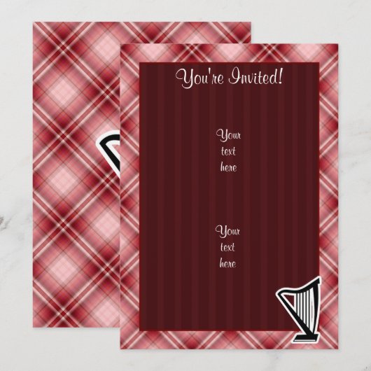 Rote karierte Harfe Einladung (Vorne/Hinten)
