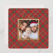 Rote Karierte Minimalistische Weihnachtsfotokarte (Vorne/Hinten)