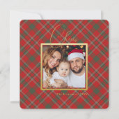 Rote Karierte Minimalistische Weihnachtsfotokarte (Vorderseite)