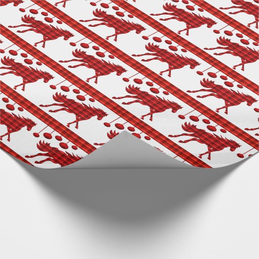 Rote karierte Pferde und Verzierungen Geschenkpapier (Ecke)