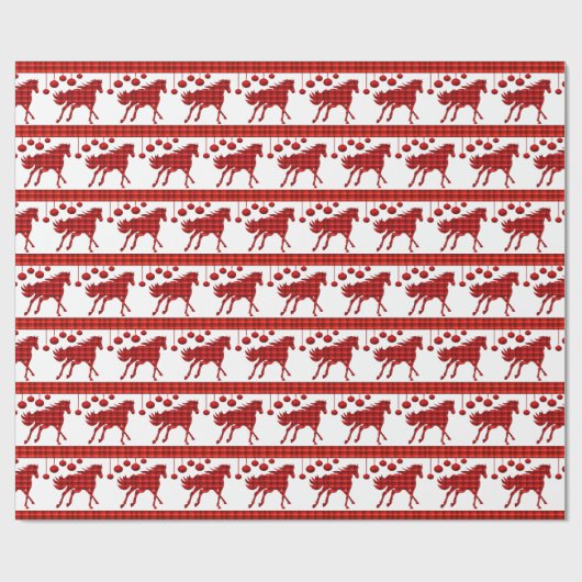 Rote karierte Pferde und Verzierungen Geschenkpapier (Flach)