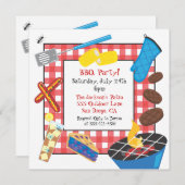 Rote karierte Picnic-Party Einladung (Vorne/Hinten)