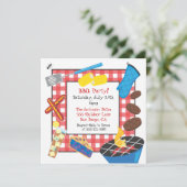 Rote karierte Picnic-Party Einladung (Stehend Vorderseite)