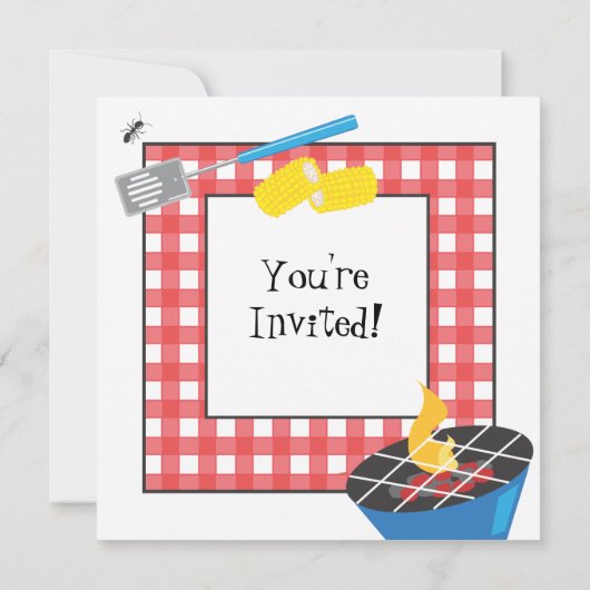 Rote karierte Picnic-Party Einladung (Rückseite)
