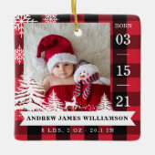 Rote Karierte Pine Tree Baby Geburtsstaten und Fot Keramikornament (Vorderseite)