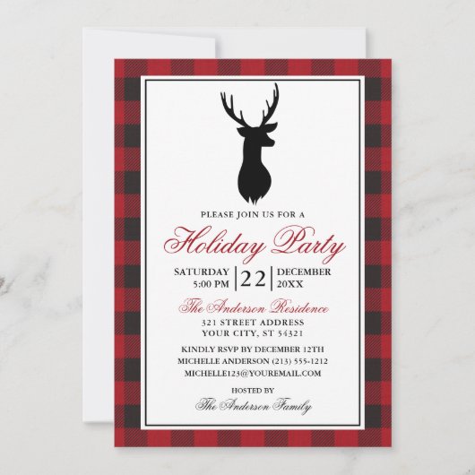 Rote Karierte Rustikale Feier Einladung (Vorderseite)