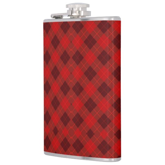 Rote karierte Taschenflasche mit Metalldeckel Flachmann (Links)