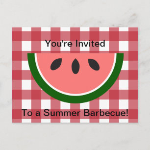 Rote karierte Tischdecke-Wassermelone-Einladung Einladungspostkarte
