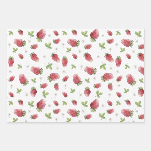 Rote Karierte und Erdbeeren Geschenkpapier Set (Vorderseite)