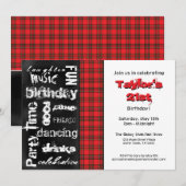 Rote Karierte und Grunge Chalkboard-Party Einladun Einladung (Vorne/Hinten)