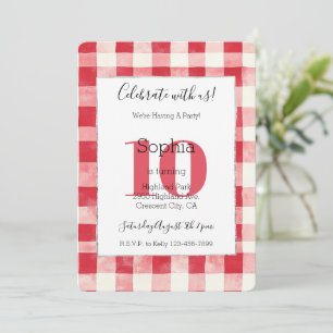 Rote Karo Streifen 10. Geburtstag Einladung