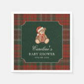 Rote Karo-Teddybär-Weihnachts-Babyshower-Serviette Serviette (Vorderseite)