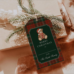 Rote Karo-Teddybär-Weihnachts-Geschenkanhänger  Geschenkanhänger