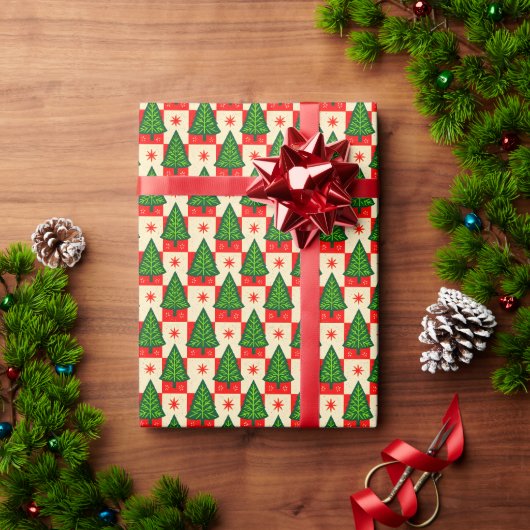 Rote Karos mit Bäumen Land Geschenkpapier (Feiertagsgeschenk)