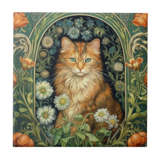 Rote Katze im Garten Art Nouveau Fliese