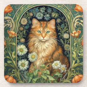 Rote Katze im Garten Art Nouveau Getränkeuntersetzer