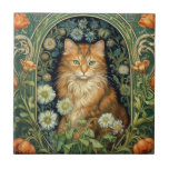 Rote Katze im Gartenstil Fliese<br><div class="desc">Rote Katze im Gartenstil,  William Morris inspirierte Kunst.</div>