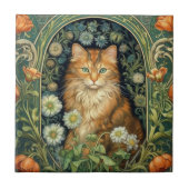 Rote Katze im Gartenstil Fliese (Vorderseite)