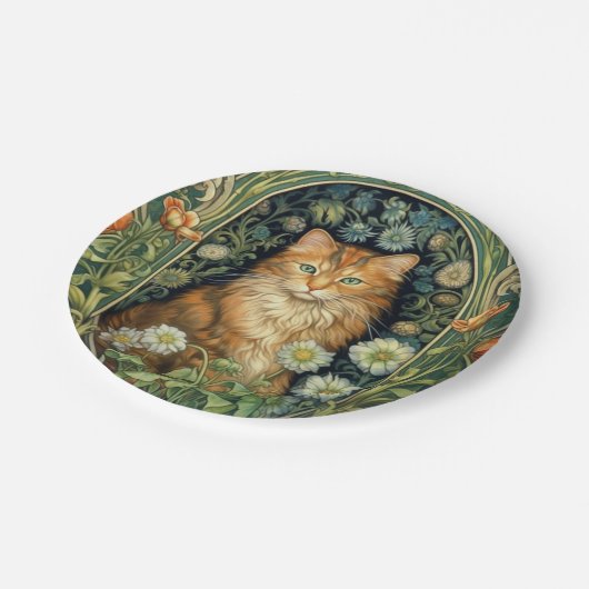 Rote Katze im Gartenstil Pappteller (Schrägansicht)