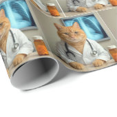 Rote Katze mit Arzt-Laborkittel Geschenkpapier (Rolleneckpunkt)