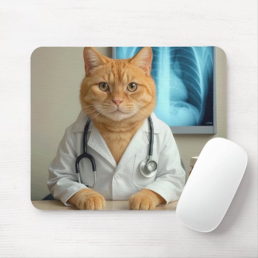 Rote Katze mit Arzttalar Mousepad (Mit Mouse)
