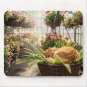 Rote Katze schläft in hängendem Farnkorb Mousepad (Vorne)