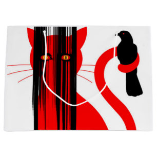 Rote Katze und schwarze Vogeldarstellung Große Geschenktüte