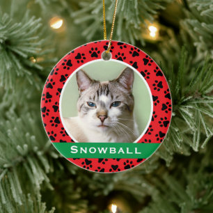 Rote Katzenpfotenabdrücke Personalisierter Katzenn Keramikornament