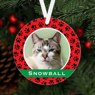 Rote Katzenpfotenabdrücke Personalisierter Katzenn Ornament